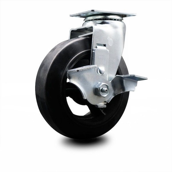 6 Inch Rubber on Cast Iron Swivel Caster with Ball Bearing and Brake SCC